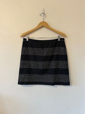 LOFT Cotton Embroidered Black and White Mini Skirt | Size 8